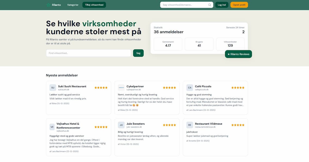 Tjek virksomheders kundeanmeldelser - Rilanto Reviews